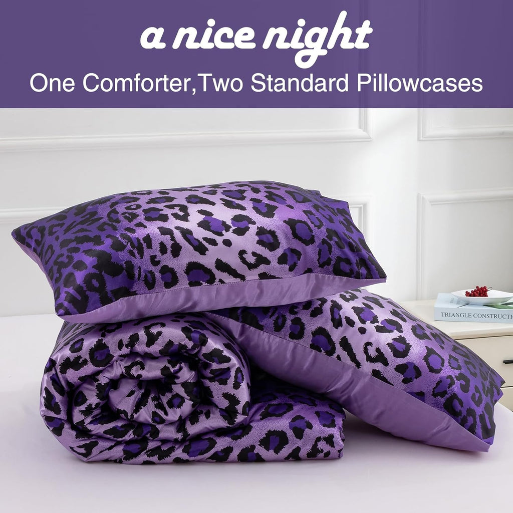 A Nice Night Leopard Printed，Satin Silky Soft Quilt Sexy Luxury Super Soft Microfiber Comforter Quilt Bedding
