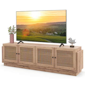 70"L TV Stand for 75 inch TV, Boho Rattan Entertainment Center