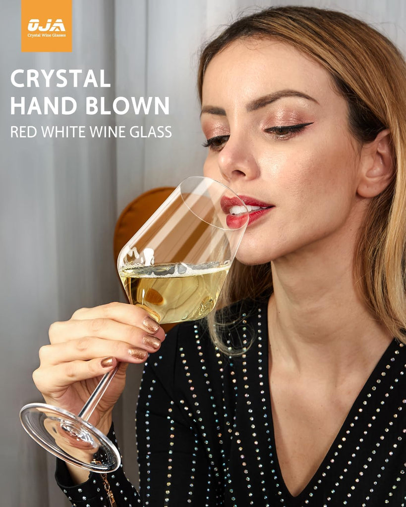 Red Wine Glasses Set of 6, Premium Crystal Wine Glasses Hand Blown, 17 oz, Long Stem, Thin Rim, Perfect for Daily