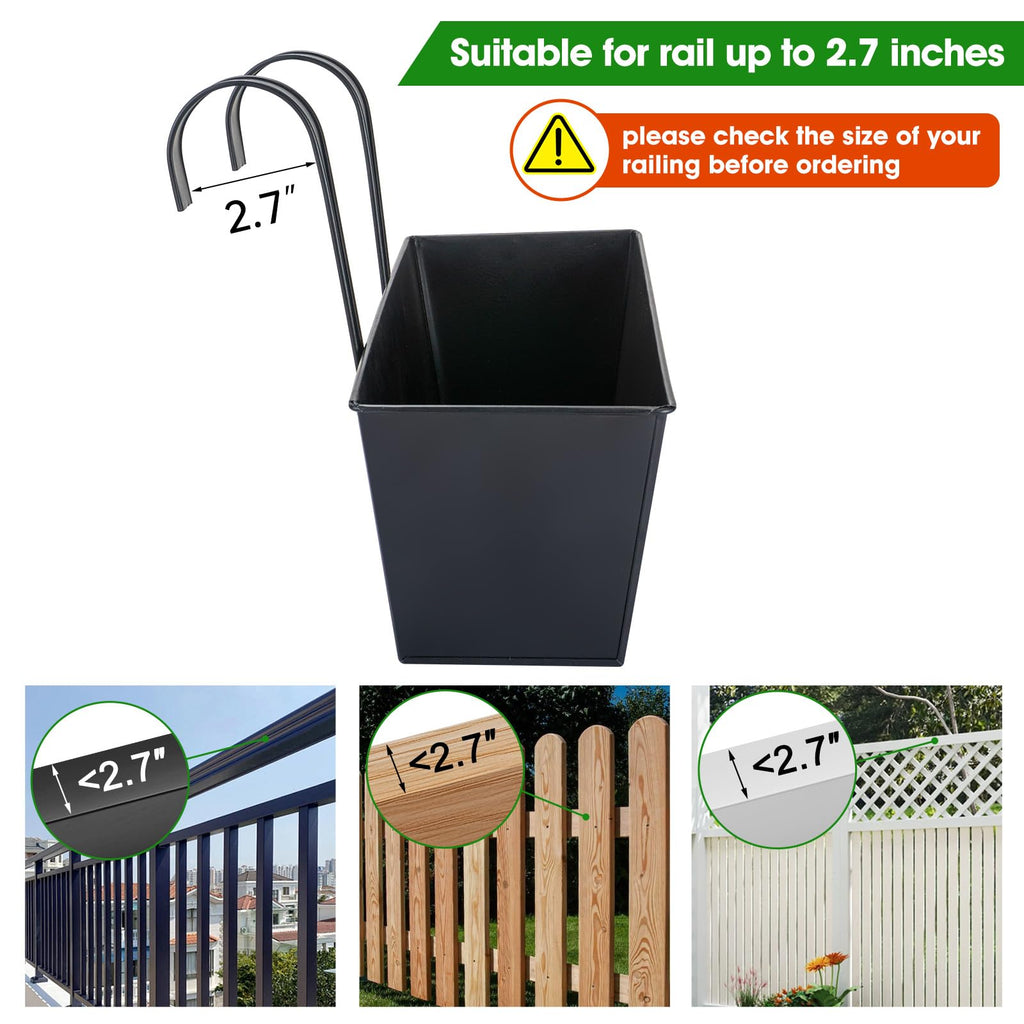 16" Large Hanging Planters for Outdoor Plants, Railing Planter Box, 3 Pack