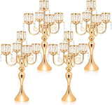 Gold Candelabra Candle Holders, Elegant Bling Centerpiece with Pendant Crystal Table Decorations 5 Arms Candlesticks