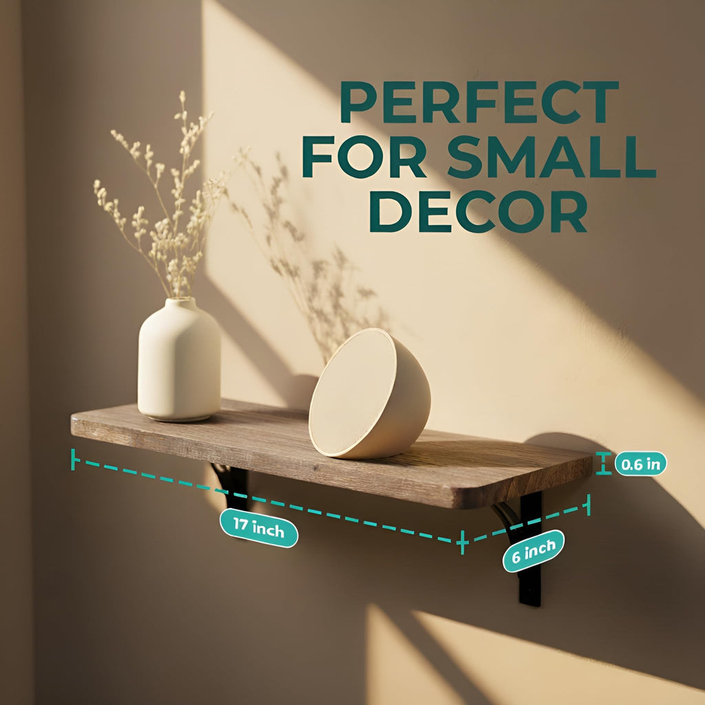 Reinforced Steel Bracket Brown Shelves for Wall - Easy to Install, Template and Video Included - Wall Mounted Rustic