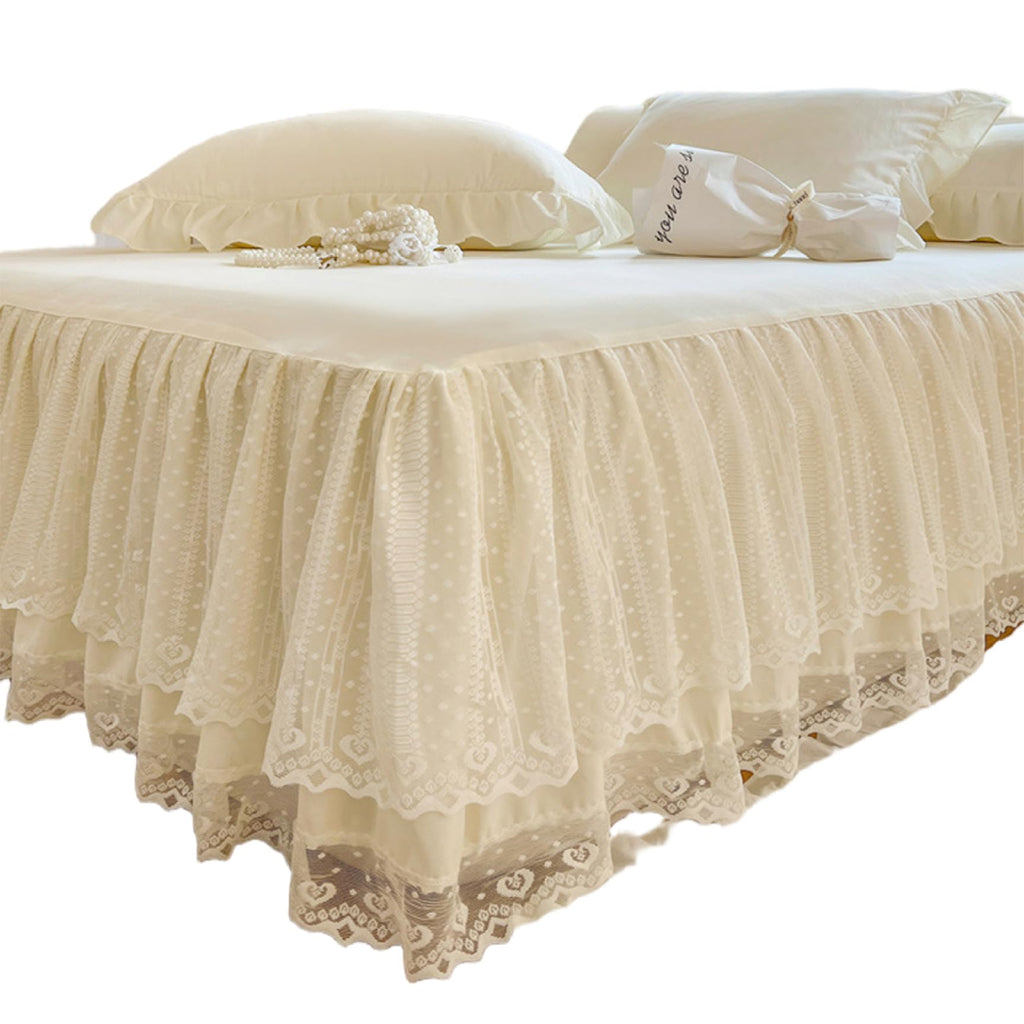 Ruffle Bed Skirt for 59x79 Bed Lace Bedskirt with Dropping Easy Setup Elegant Wrap Around Sheet with Elastic Band