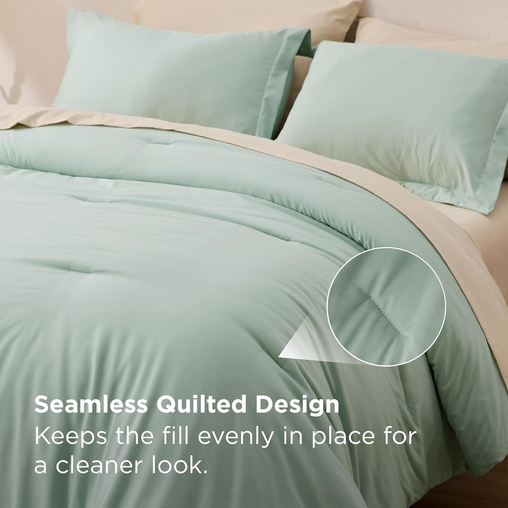 Full Comforter Set - 7 Pieces Sage Green Full Bedding Set for All Seasons