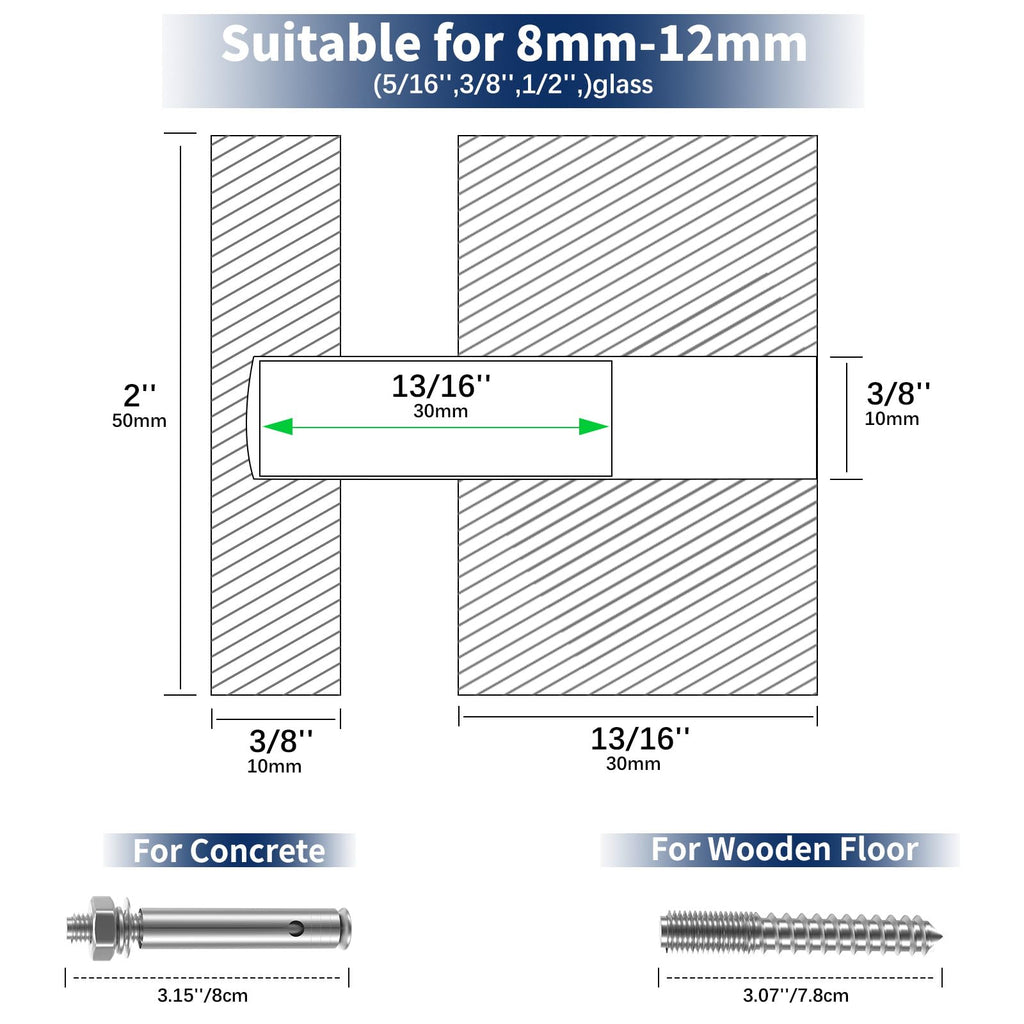 10 Pack 2"x2" SS316 Glass Railing Standoff Solid Heavy Duty Black