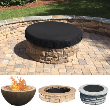 32/40/56in Black Fire Pit Cover Round, Waterproof 600D Oxford Fabric for Snow, Rain, Wind and Sun Weather, Easy to
