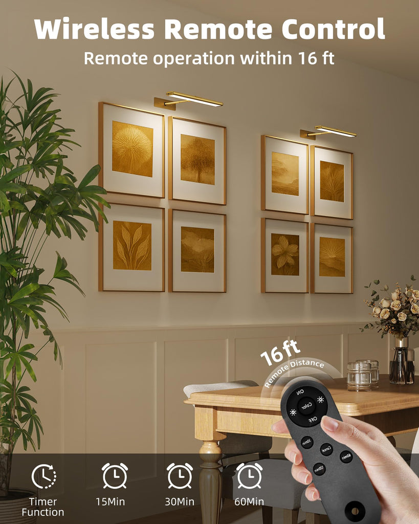 Picture Light for Wall, 4800mAh Rechargeable Wireless Remote, 16'' Dimmable Magnetic LED Art Display Light with 3