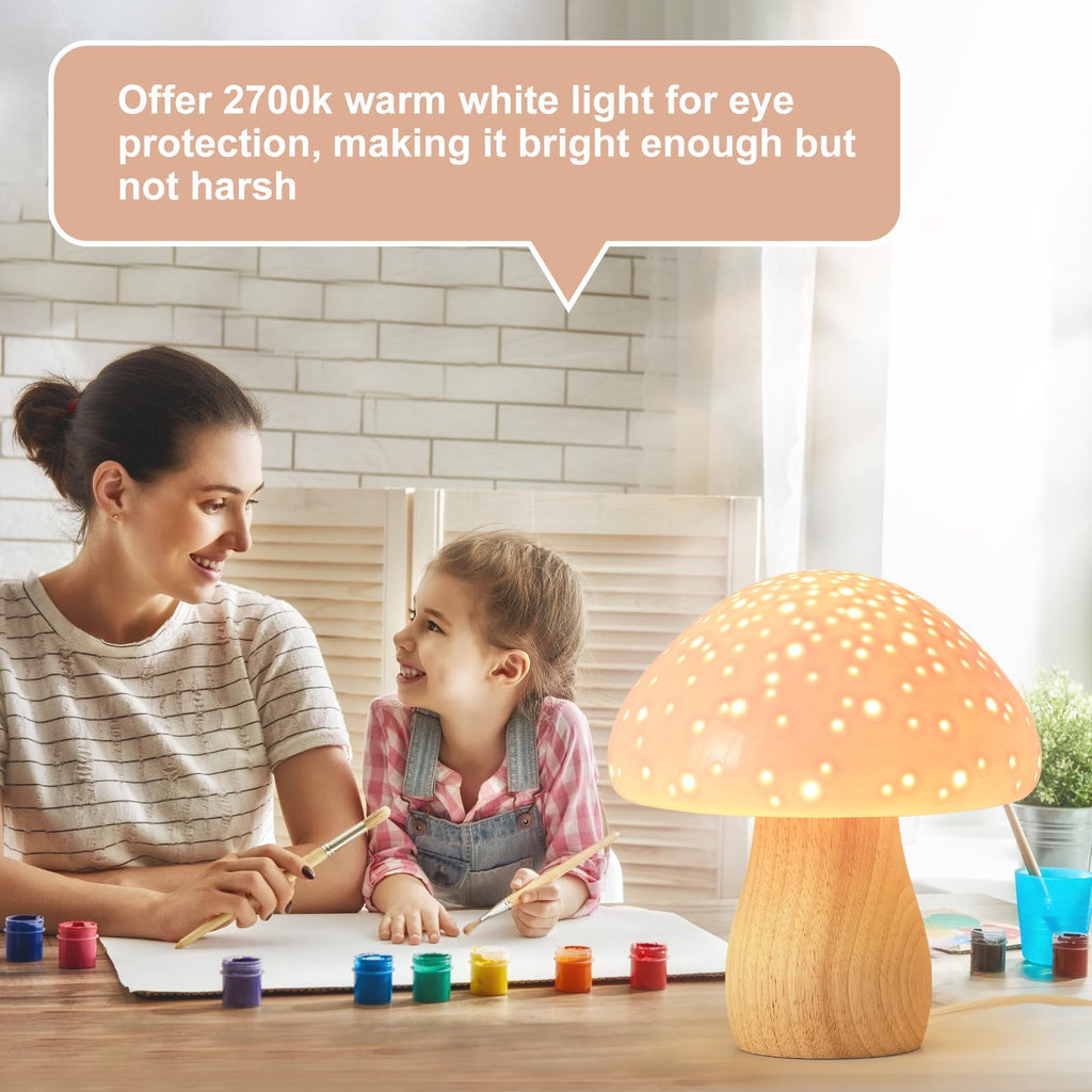 Mushroom Lamp Ceramic Bedside Table Lamp, Pink