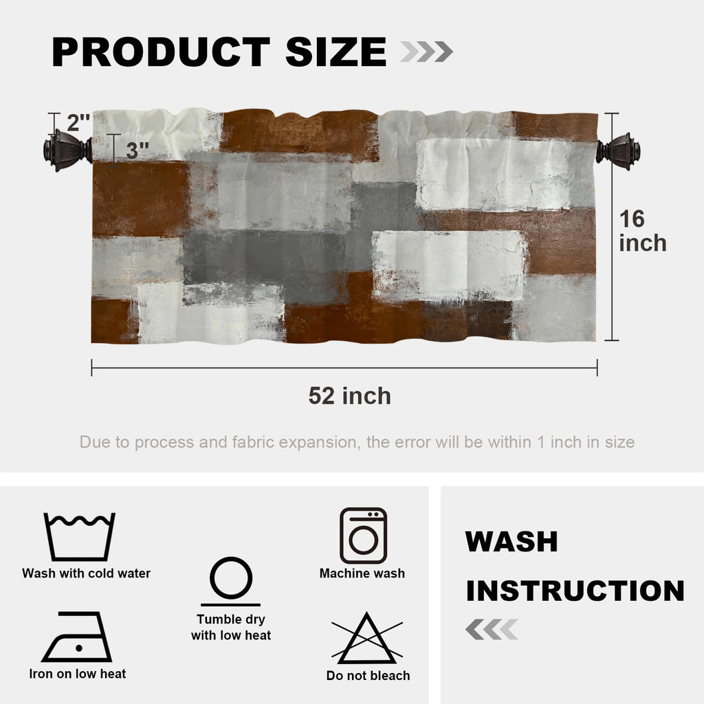 Umber Abstract Brush Painting Valance Curtains, Green Modern Window Treatment Kitchen Valances Multilayer Polyester