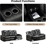 CANMOV Home Theater Seating Seats, Theater Recliner Chair Sofa, PU Leather 3 seat Power Recliner Sofa with Cup Holders