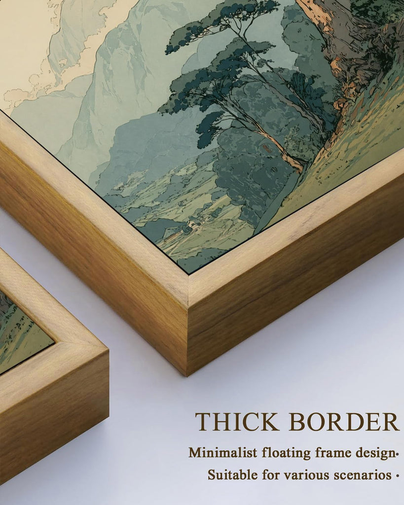 Framed Vintage Japanese Wall Art, Pine Tree Forest Canvas Print 16x24 Inch