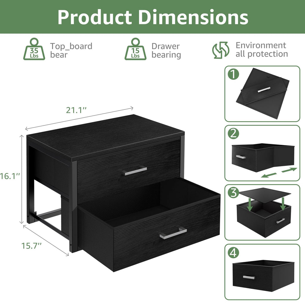 Stackable Storage Drawers Closet Organizers and Storage Fabric 2 Drawer Dresser Set of 2 Black Modern
