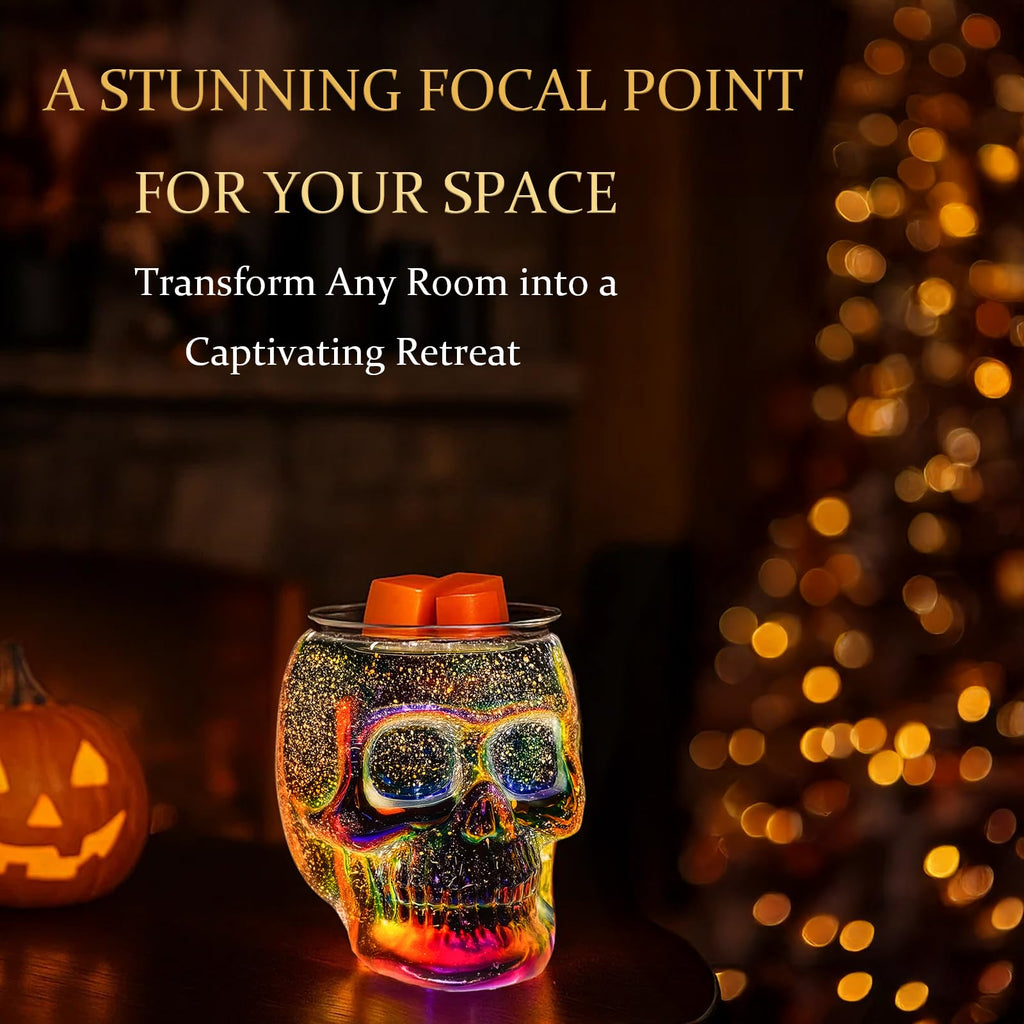 Wax Melt Warmer, Wax Warmer for Scented Wax with Light Bulb, Electric Skull Wax Burner, Halloween Fragrance Wax