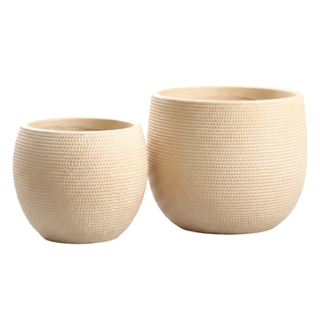 Barcelona Barcelona Ceramic Cement Plant Pot Set 2 - Beige Flower Pots - Indoor & Outdoor Planters