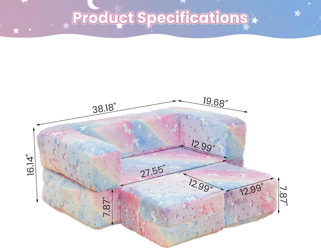 Modular Kids Play Couch, Glow in The Dark Kids Play Couch Toddler Couch,Kids Couch for palyroom, Convertible Baby