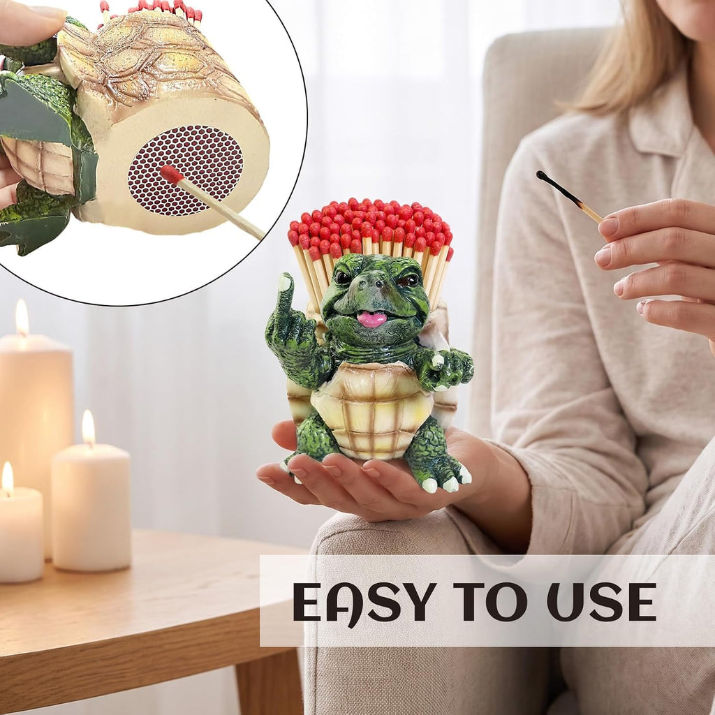 Funny Turtle Match Holder with Striker, Resin Animal