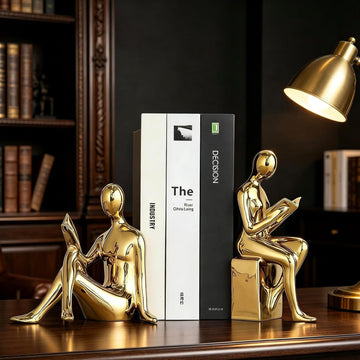 Home Decorative Reading Book Statue Bookends Elegant Ceramic Bookshelf Room Office Desk Decor,Paper Weights, Book