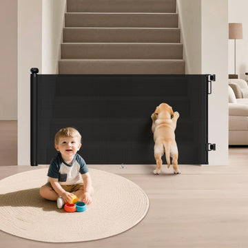 Retractable Baby Gate for Stairs 34" Tall Fits Up to 55" Wide Black
