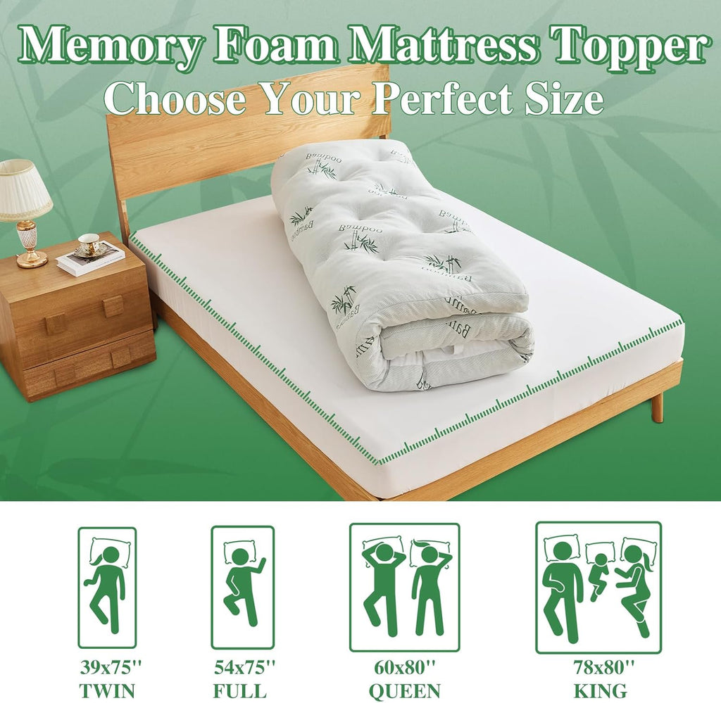 4 Inch Memory Foam Mattress Topper Full for Back Pain Relief, Filled with Breathable Gel Memory Foam, Cooling Bamboo