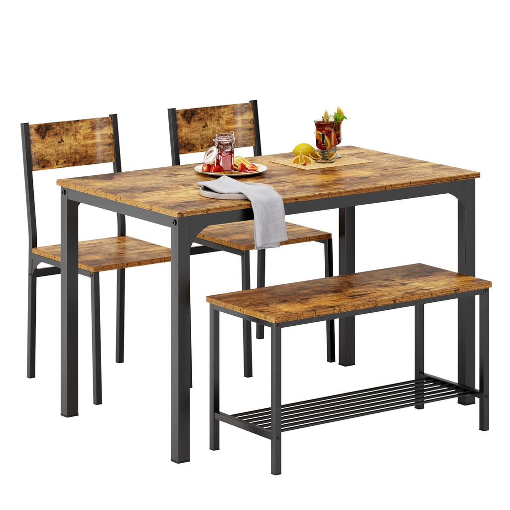 4-Piece Kitchen Table and 2 Chairs for 4 with Bench, Dining Table Set for Small Space, Apartment, Living-Room
