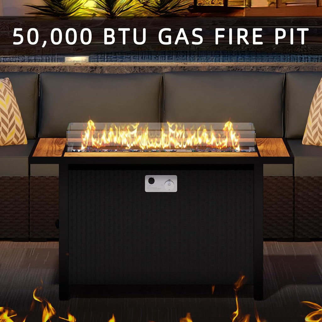 45 Inch Propane Fire Pit Table, 50,000 BTU Outdoor Gas Fire Pit & Backyard, 2-in-1 Firepit Dining Table with Glass