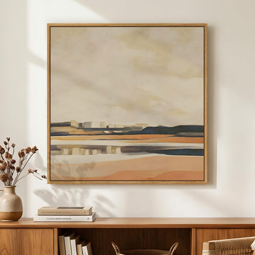 Framed Square Neutral Abstract Landscape Wall Art, 24x24 In