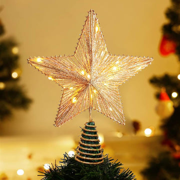 Christmas Tree Topper Gold Glitter Star for 6-8FT Christmas Trees