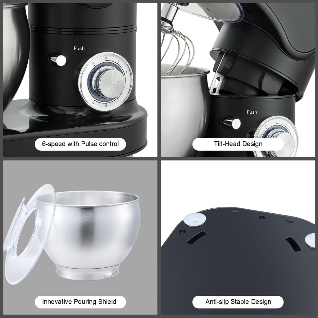 Stainless Steel 6-Speed 7.4QT Stand Mixer, Black