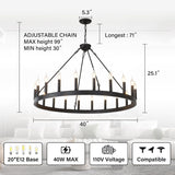Black Wagon Wheel Chandelier 40 inch,20-Light Farmhouse Wagon Wheel Chandeliers Round Industrial Ceiling Light fixtures for Outdoor Porch high Ceilings Living Dining Room Foyer Entryway A105-B0C5BVK35F