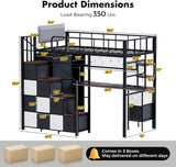 Twin Loft Bed with Desk, Stairs & LED Light, Metal Gaming Loft Bed Frame with Headboard, Safety Guardrail