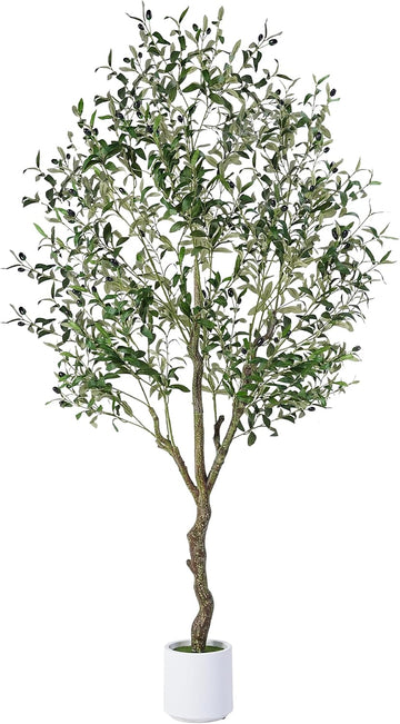 Artificial Olive Tree Indoor 6FT, Tall Faux Olive Tree with White Planter