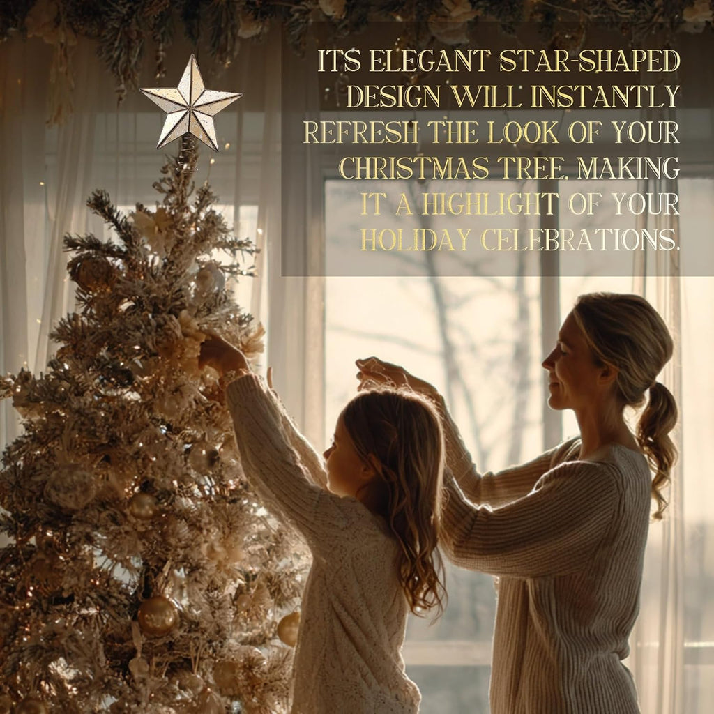 9.8 Inch Christmas Tree Topper Antique Mercury Glass Star Miniature Star Treetop Xmas Treetop Ornament for Tree Home