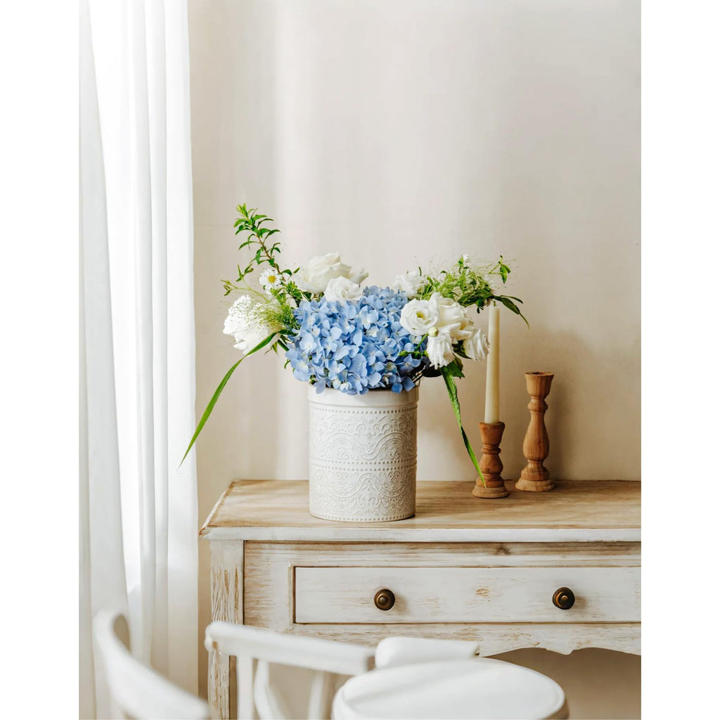 Kitchen Utensil Holder, 7 Inches Large Ceramic Utensil Holder for Countertop, Lace Emboss Cooking Utensil Crocks