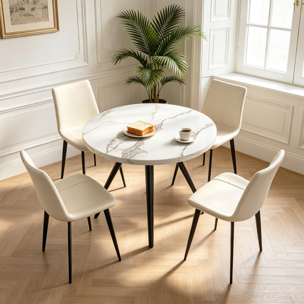 34.6" Round Dining Table Set for 4, Modern Kitchen Coffee Table Set, White