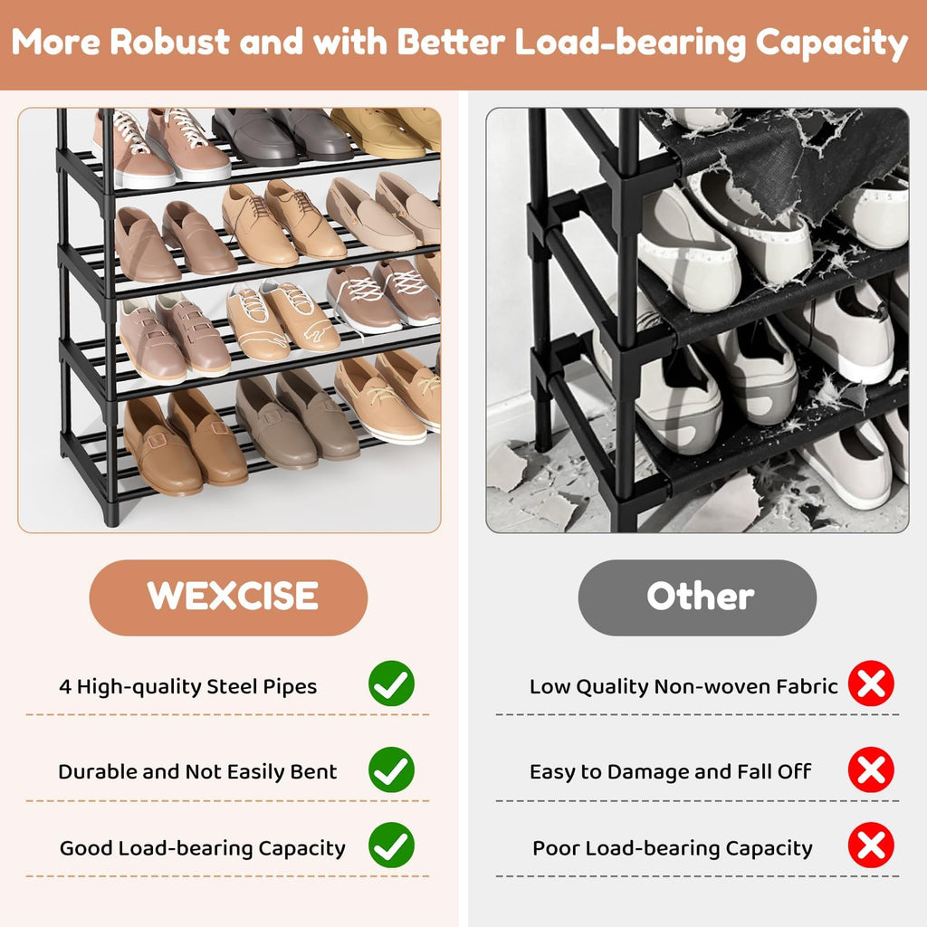 Shoe Rack 10-Tiers Large Capacity Metal Shoe Rack Organizer with Two Hooks Holds Shoes and Boots Free Standing Tall