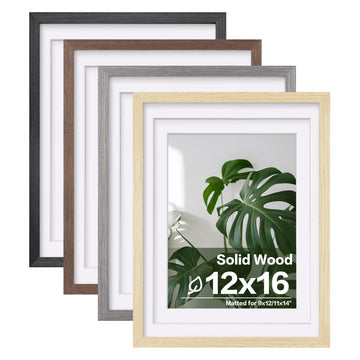 12x16 Picture Frame Set of 4, Made of Solid Wood Multicolor Photo Frame Covered by Plexiglass 9x12 and 11x14 with Mat