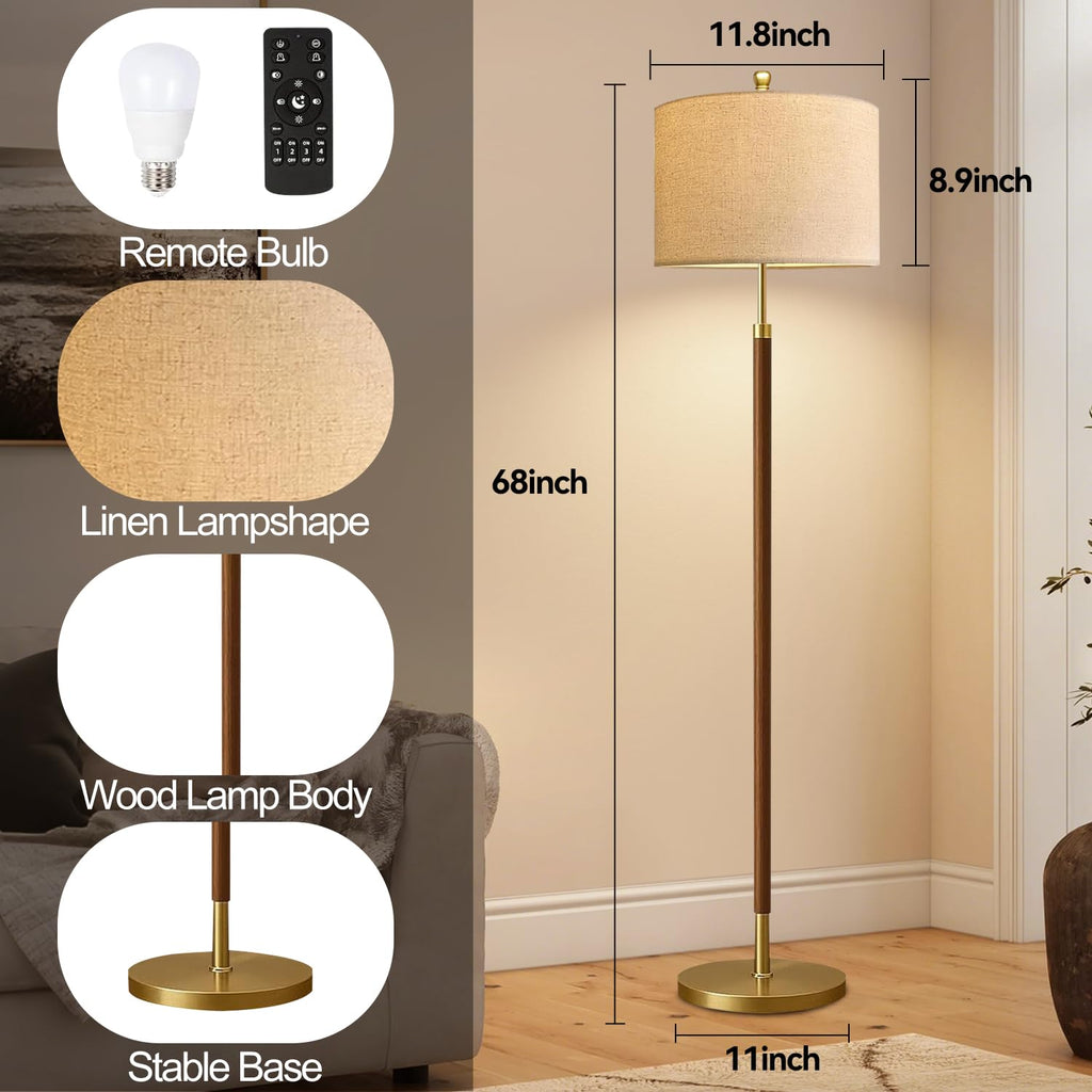 Wood Floor Lamps Farmhouse Floor Lamp with Remote Control,Dimmable Vintage Floor Lamp Mid Century Modern Standing