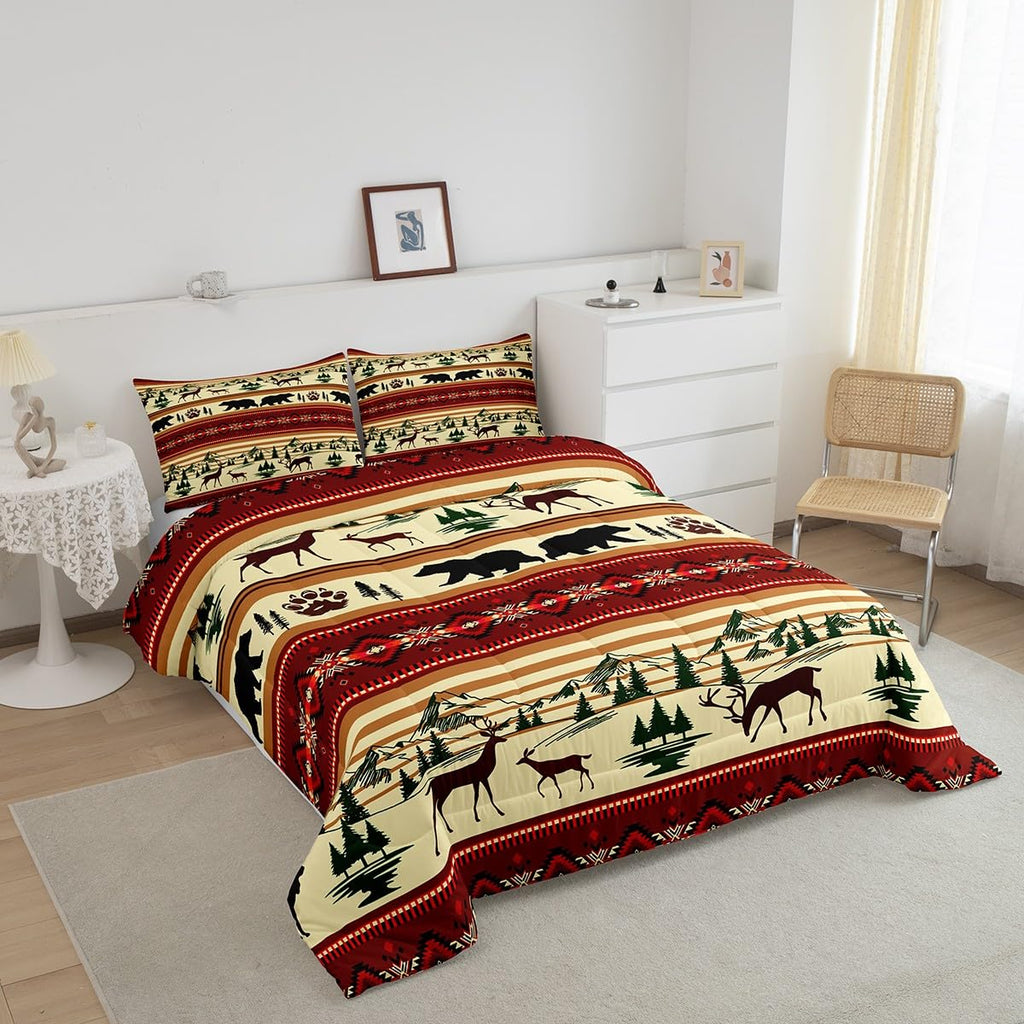 Bohemian Deer Bedding Sets King Bear Wildlife Hunting Theme Comforter Cabin Decor Boho Western Duvet Insert for Adult