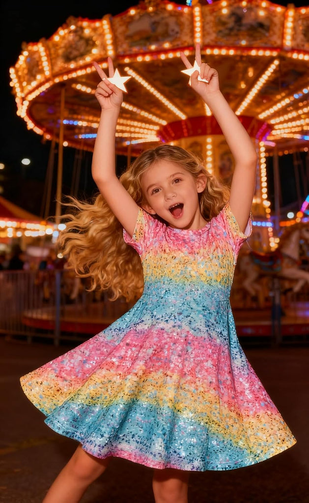 Girls Printed Dress Short Sleeve A-Line