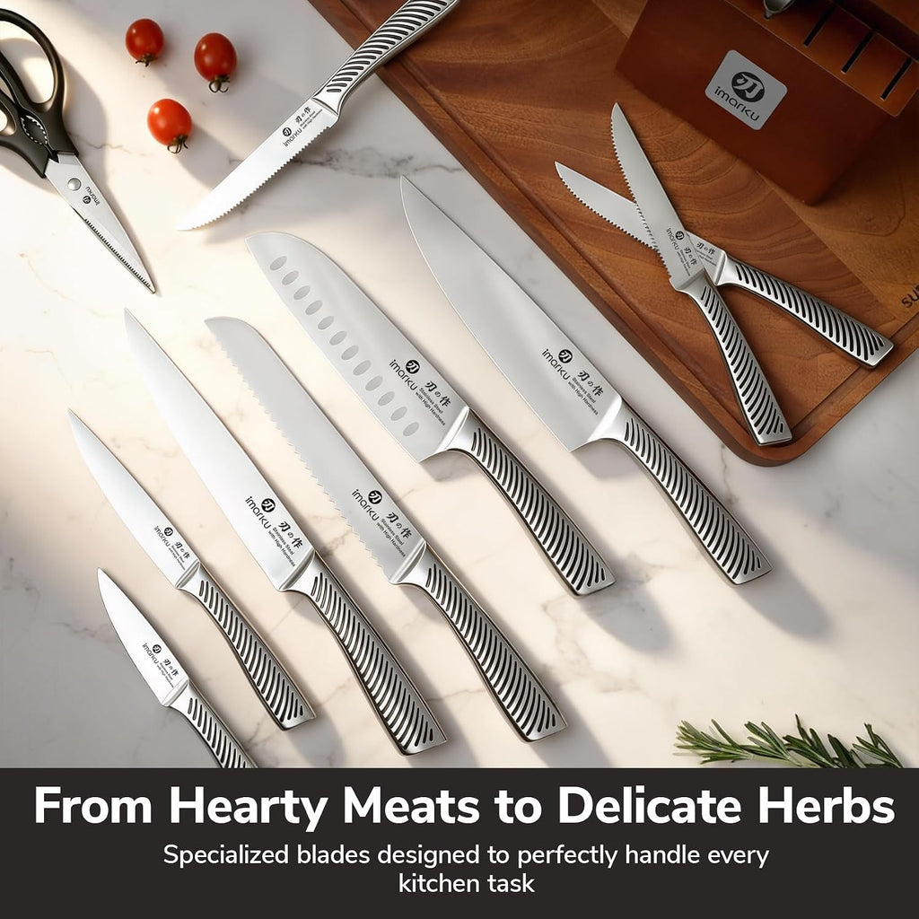 14-Piece Japanese Gyutou Stainless Steel Kitchen Knife Set | 15° Precision Edge | 56±2 HRC Hardness | Full-Tang Build