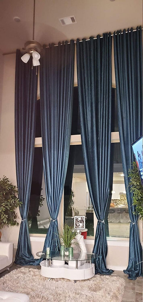 Extra Long Heavy Thick Luxury Velvet Curtain Custom Made drape12-24 feet 2 Story (Peacock, 50"x96")