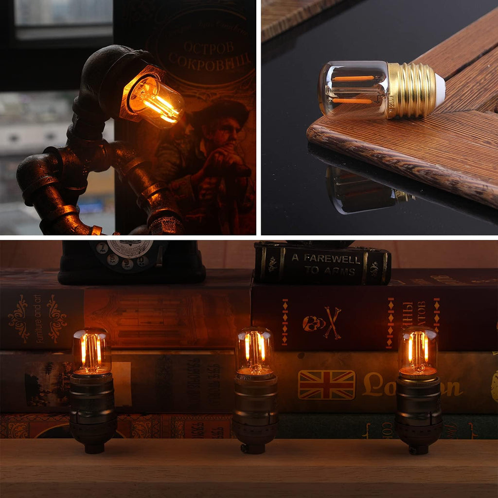 E26 LED Amber Night Light Bulbs 1W, T28 Mini Edison Tube Lamp 2200K Warm, 10W Incandescnet Equivalent,Non-Dimmable