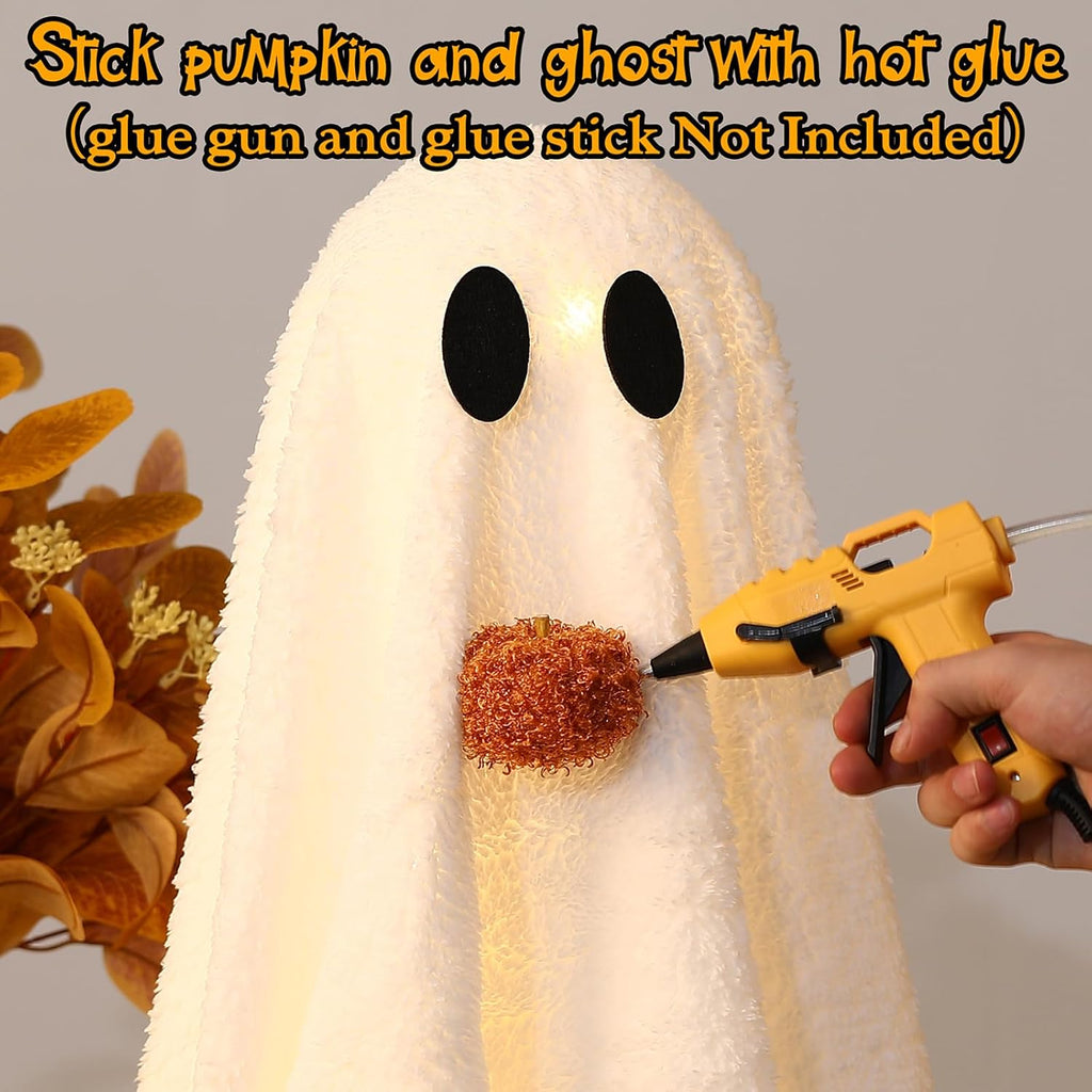 Halloween Decorations-2 Pack Light-Up Sherpa Ghosts with Pumpkin - Set of 2