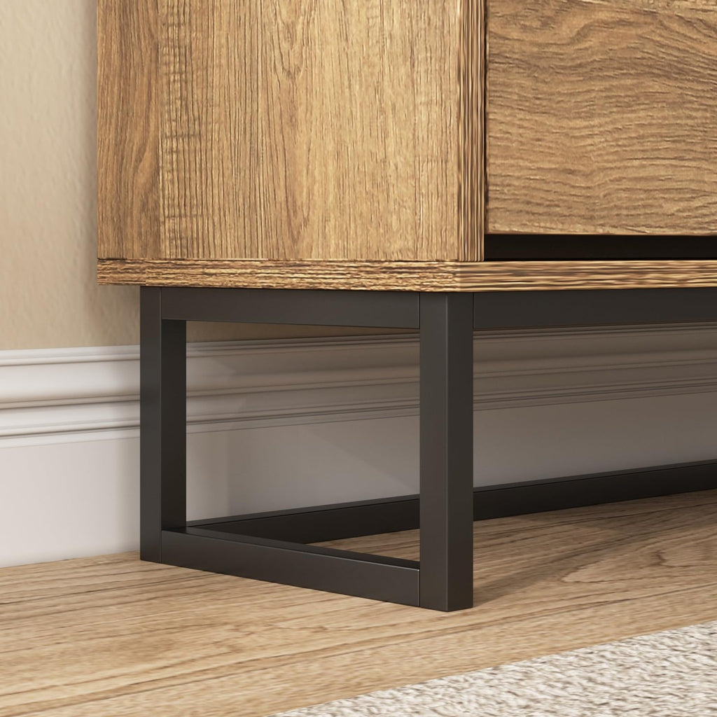 Rattan Shoe Storage Cabinet with 2 Flip Drawers, Freestanding Shoe Organizer with Metal Legs, Hidden Golden Handles