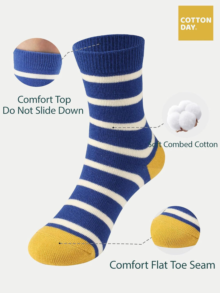 Kids Boys Crew Dress Socks Bright Colorful Stripes Design 5 Pack