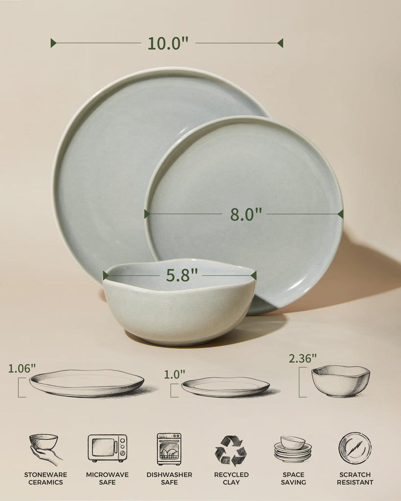 Stoneware Dinnerware Sets for 8, 24Pcs Ceramic Plates and Bowls Sets
