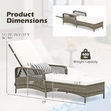 Wicker Chaise Lounge Chair, Patio Rattan Recliner with 6-Position Adjustable Backrest, Soft Cushions