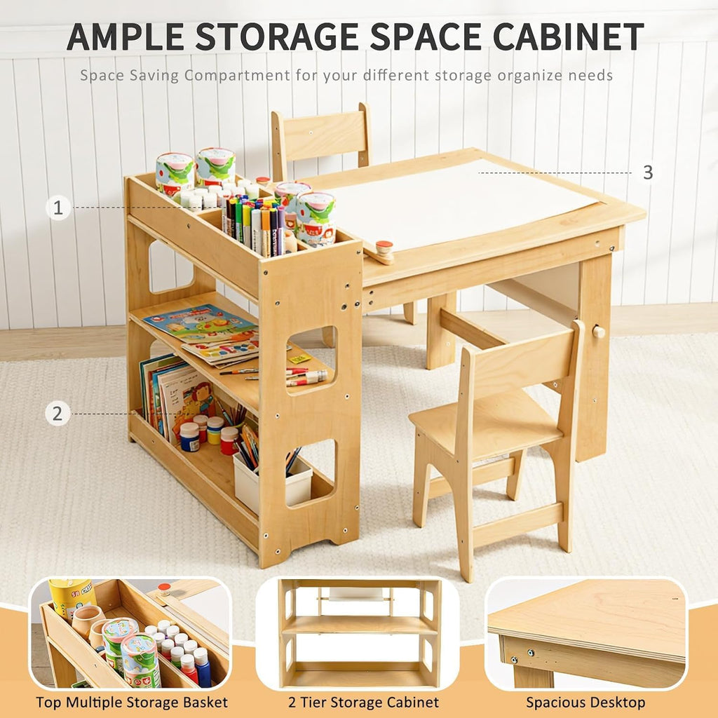 In-1 Kids Art Table and Chairs, Toddler Table and 2 Chairs Set FSC