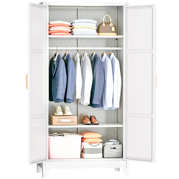 Metal Wardrobe Cabinet, 19" D x 34" W x 71" H Metal Wardrobe Closet with Hanging Rods and Adjustable Shelves, Clothing