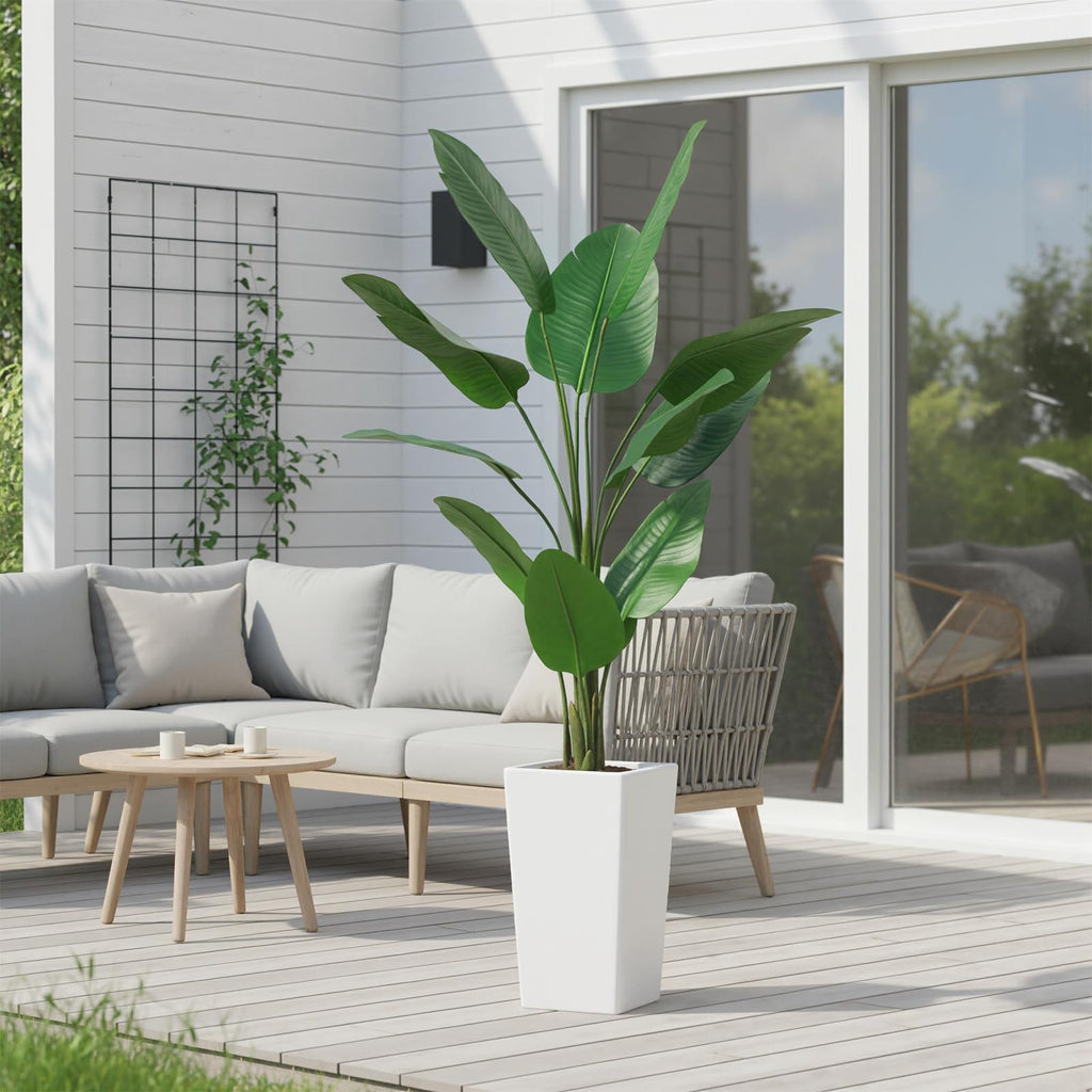 5 FT Artificial Bird of Paradise Tree with 12 Leaves, Tall Faux Artificial Plants for Indoor&Outdoor Fake Banana Leaf